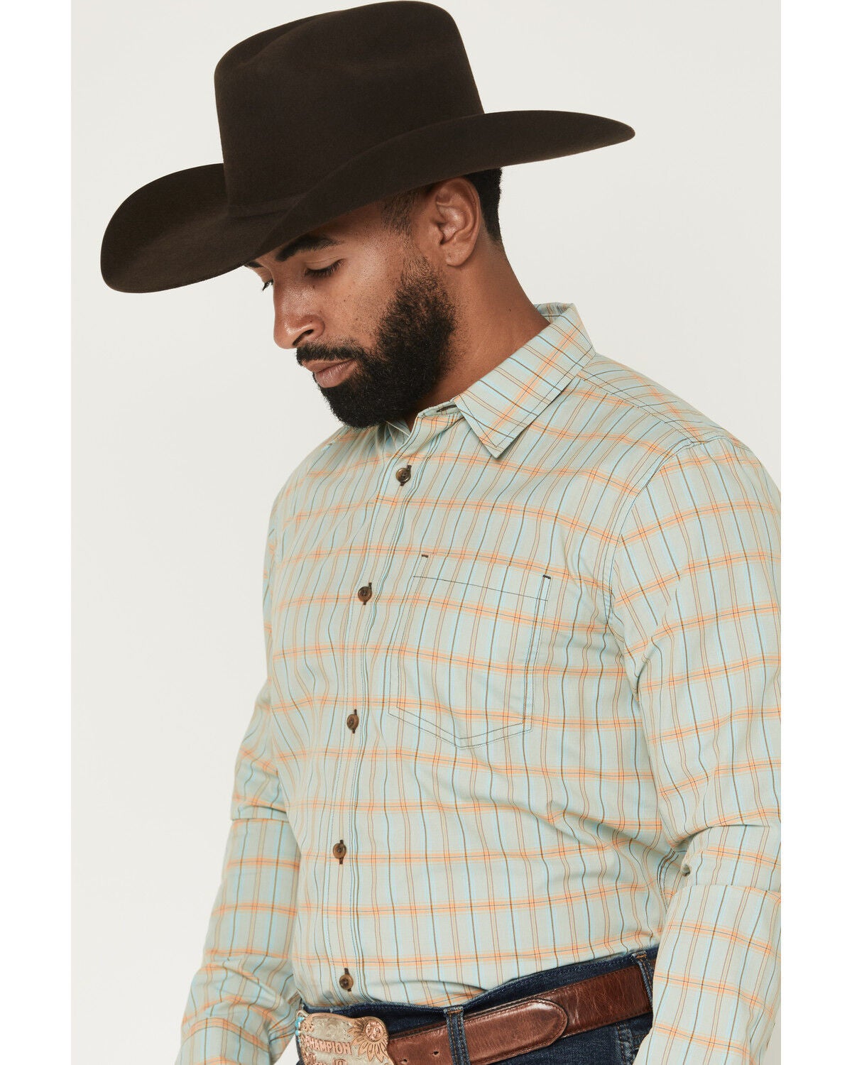 Image #2 - Gibson Trading Co Men's Money In The Bank Plaid Print Long Sleeve Button-Down Western Shirt, Light Blue, hi-res
