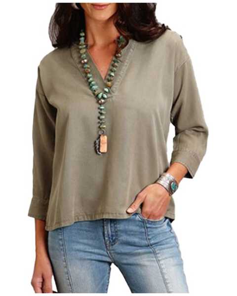 Stetson Women's Long Sleeve Peasant Top, Olive, hi-res