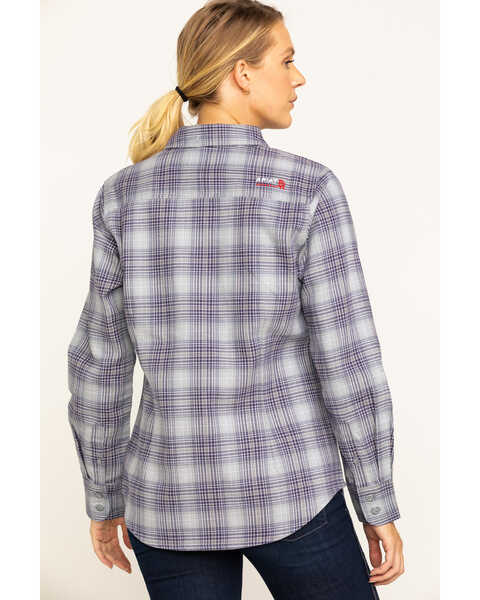 Image #2 - Ariat Women's Boot Barn Exclusive FR Abigail Plaid Print Long Sleeve Work Shirt , Purple, hi-res