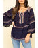 Image #4 - Free People Women's Talia Embroidered Blouse, Navy, hi-res