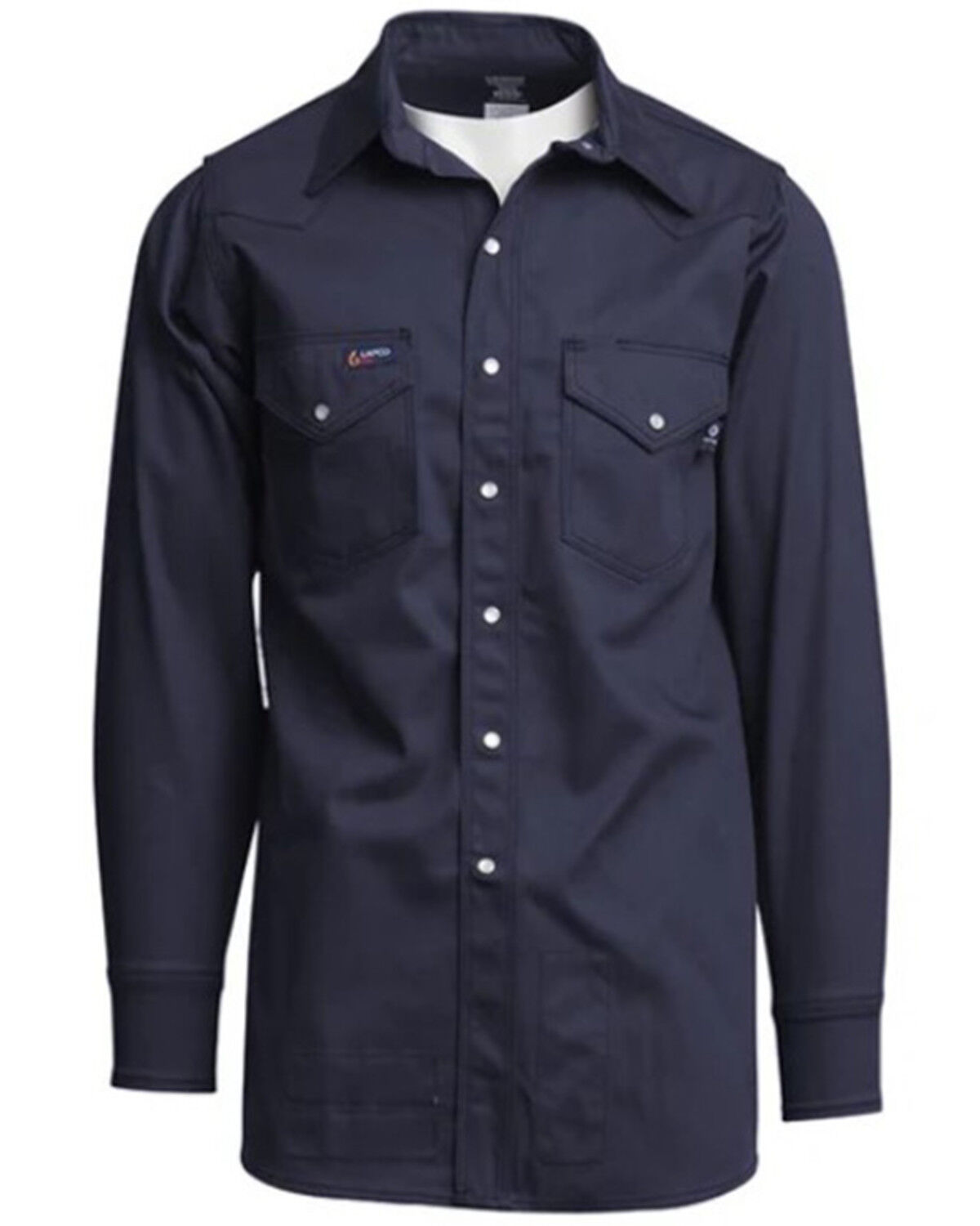 Image #1 - Lapco Men's FR Solid Long Sleeve Snap Western Work Shirt, Navy, hi-res