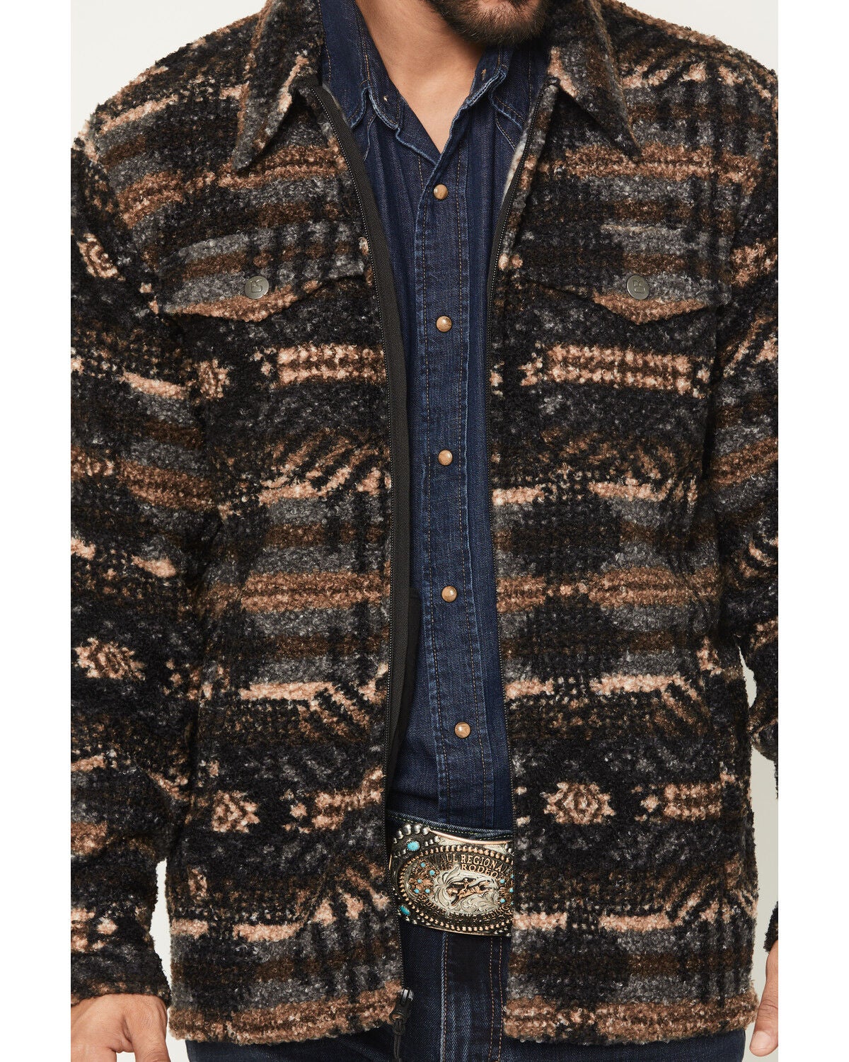Image #3 - Panhandle Slim Men's Jicarilla Southwestern Print Berber Jacket, Charcoal, hi-res