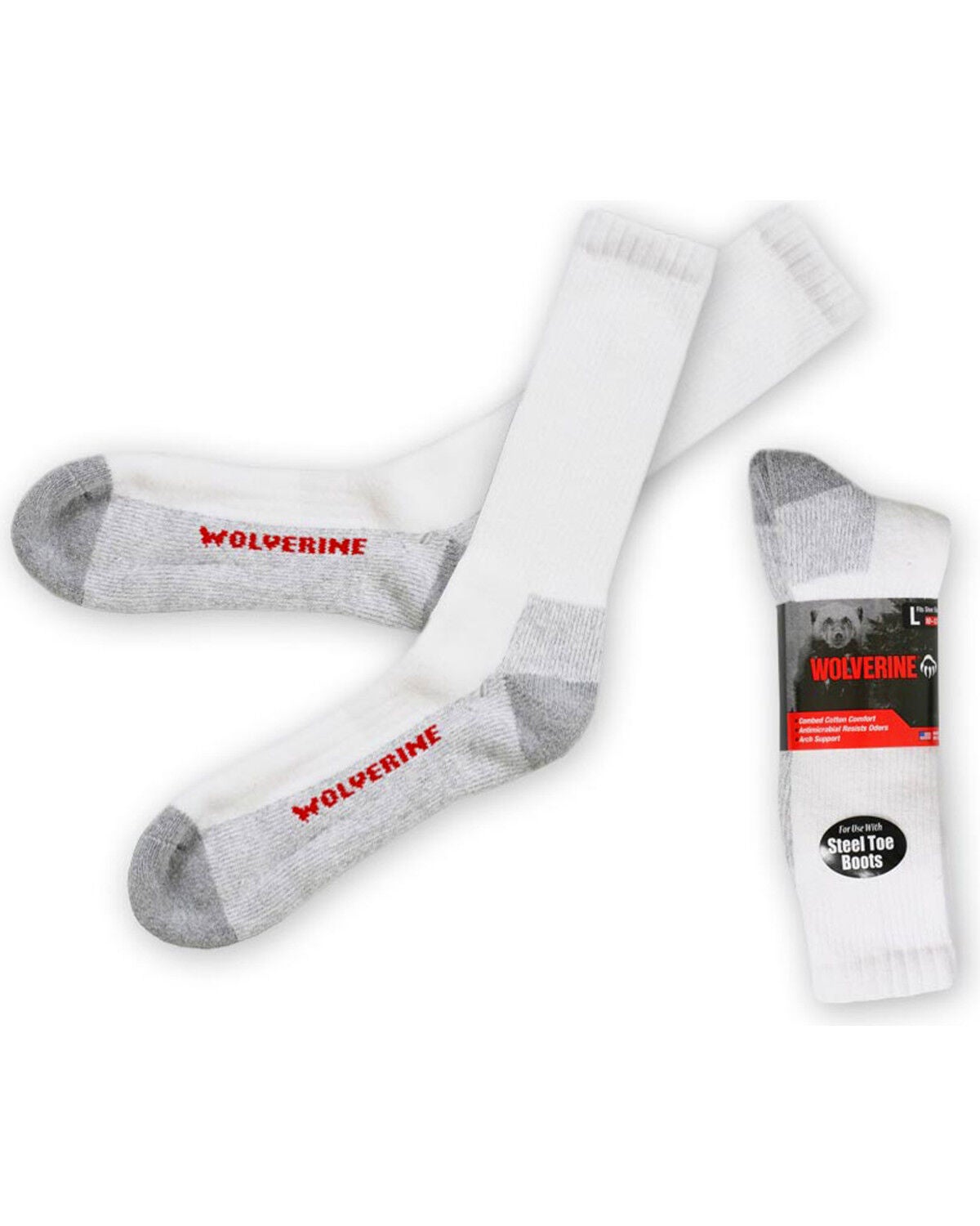 Image #1 - Wolverine Men's 2 Pack Boot Socks, White, hi-res