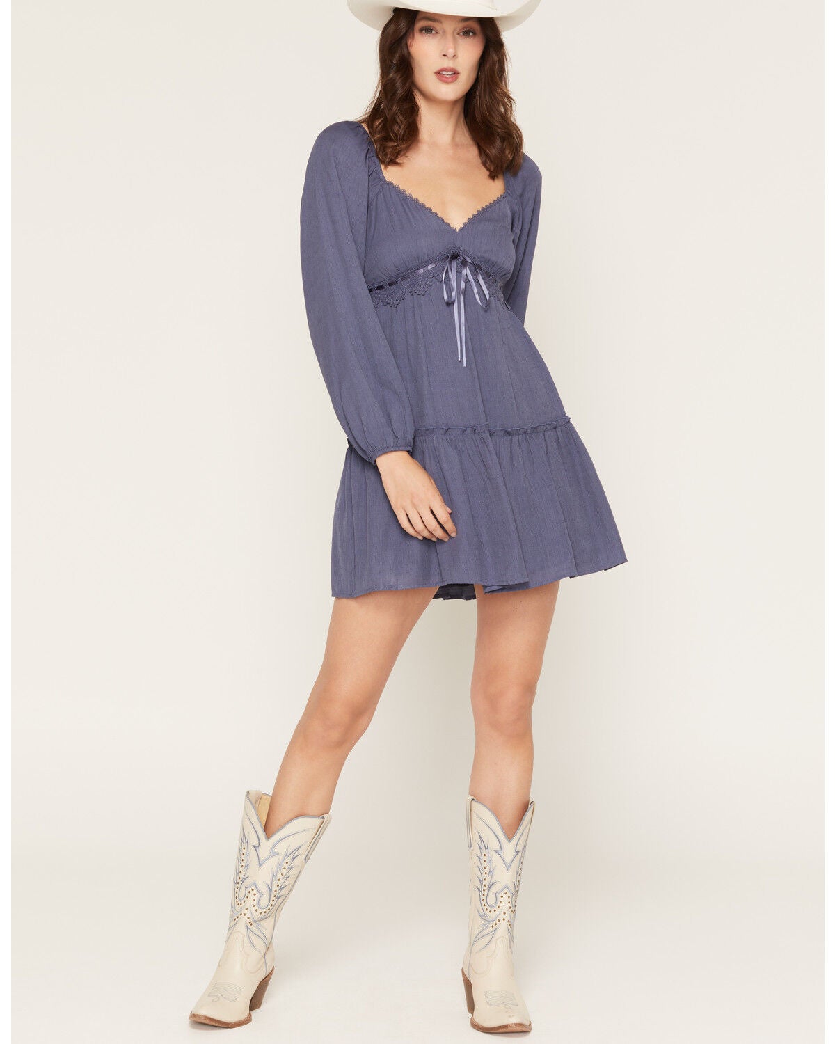 Ash & Violet Women's Solid Long Sleeve Mini Dress, Navy, hi-res