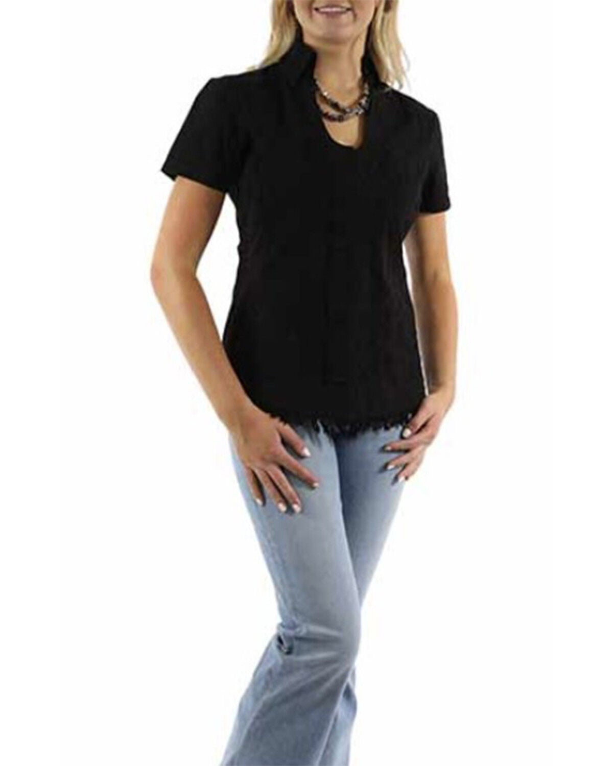 Scully Women's Short Sleeve Embroidered Cantina Blouse, Black, hi-res