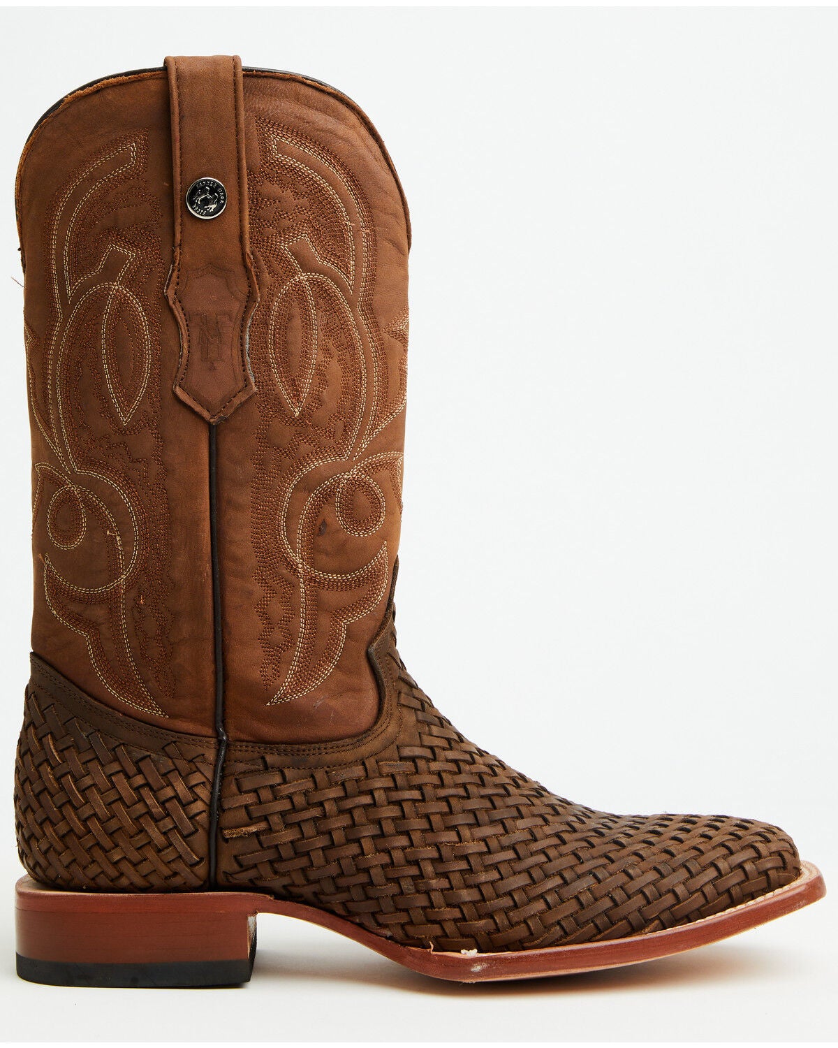 Image #2 - Tanner Mark Men's Basketweave Western Boots - Broad Square Toe, Honey, hi-res