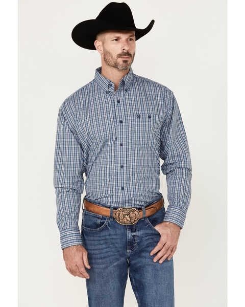 Image #1 - Wrangler Men's Classica Plaid Print Long Sleeve Button-Down Western Shirt - Big , Blue, hi-res