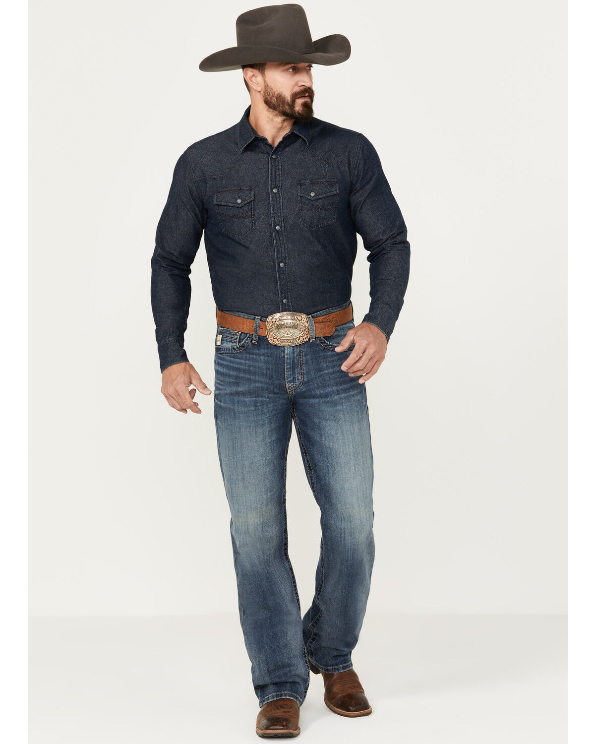 Image #1 - Cinch Men's Dark Wash Relaxed Bootcut Performance Stretch Denim Jeans, Indigo, hi-res