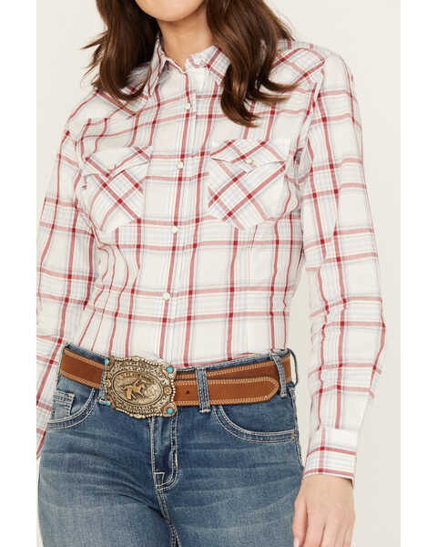 Image #3 - Wrangler Women's Plaid Print Long Sleeve Snap Western Shirt, Blue/red, hi-res