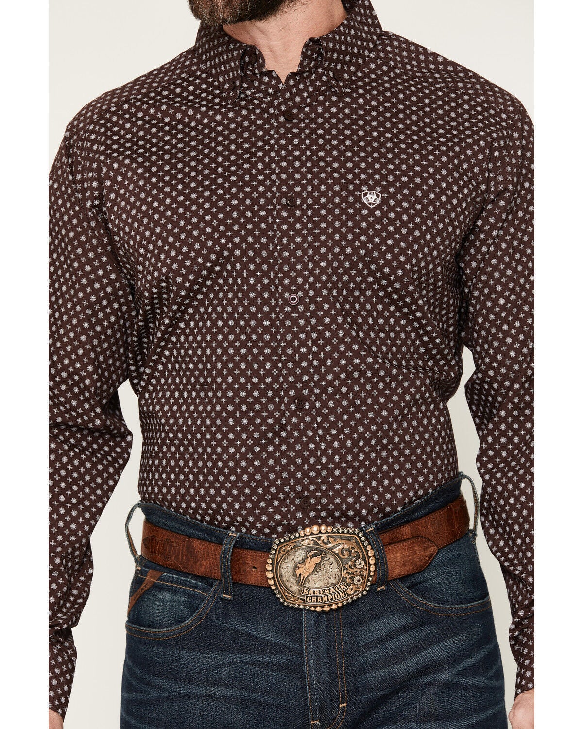 Image #3 - Ariat Men's Constantine Medallion Print Long Sleeve Button-Down Western Shirt - Big, Brown, hi-res