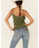 Wild Moss Women's Floral Print Lace Trim Ribbed Cami , Olive, hi-res
