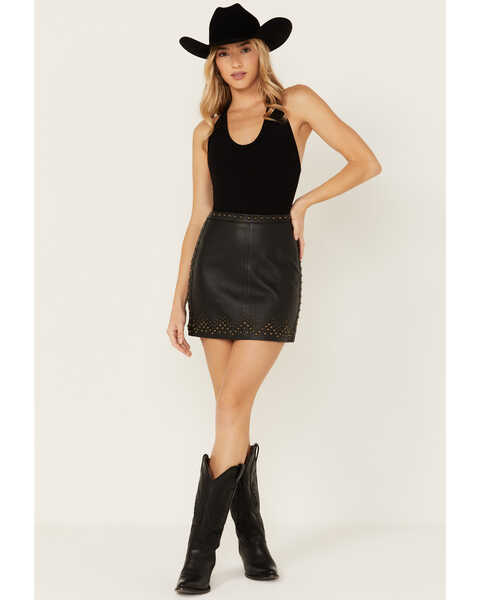 Image #1 - Wonderwest Women's Studded Leather Skirt , Black, hi-res