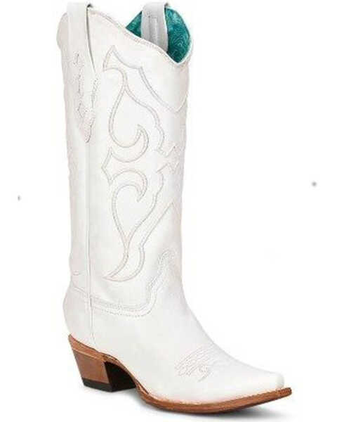 Image #1 - Corral Women's Embroidered Tall Western Boots - Snip Toe, White, hi-res
