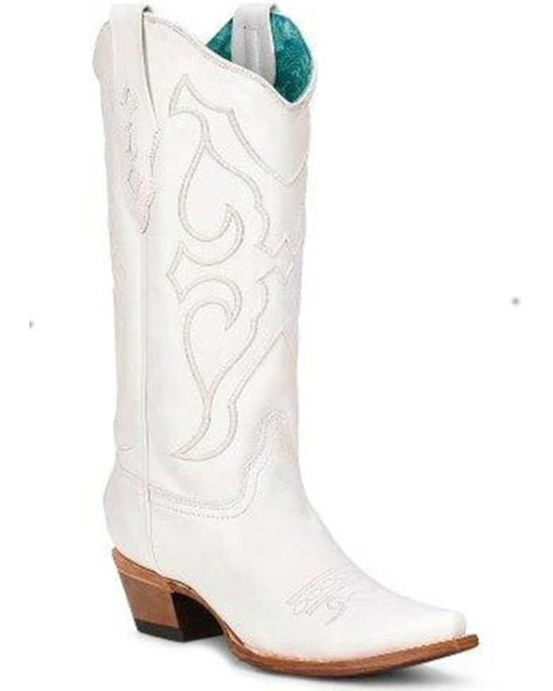 Corral Women's Embroidered Tall Western Boots - Snip Toe, White, hi-res