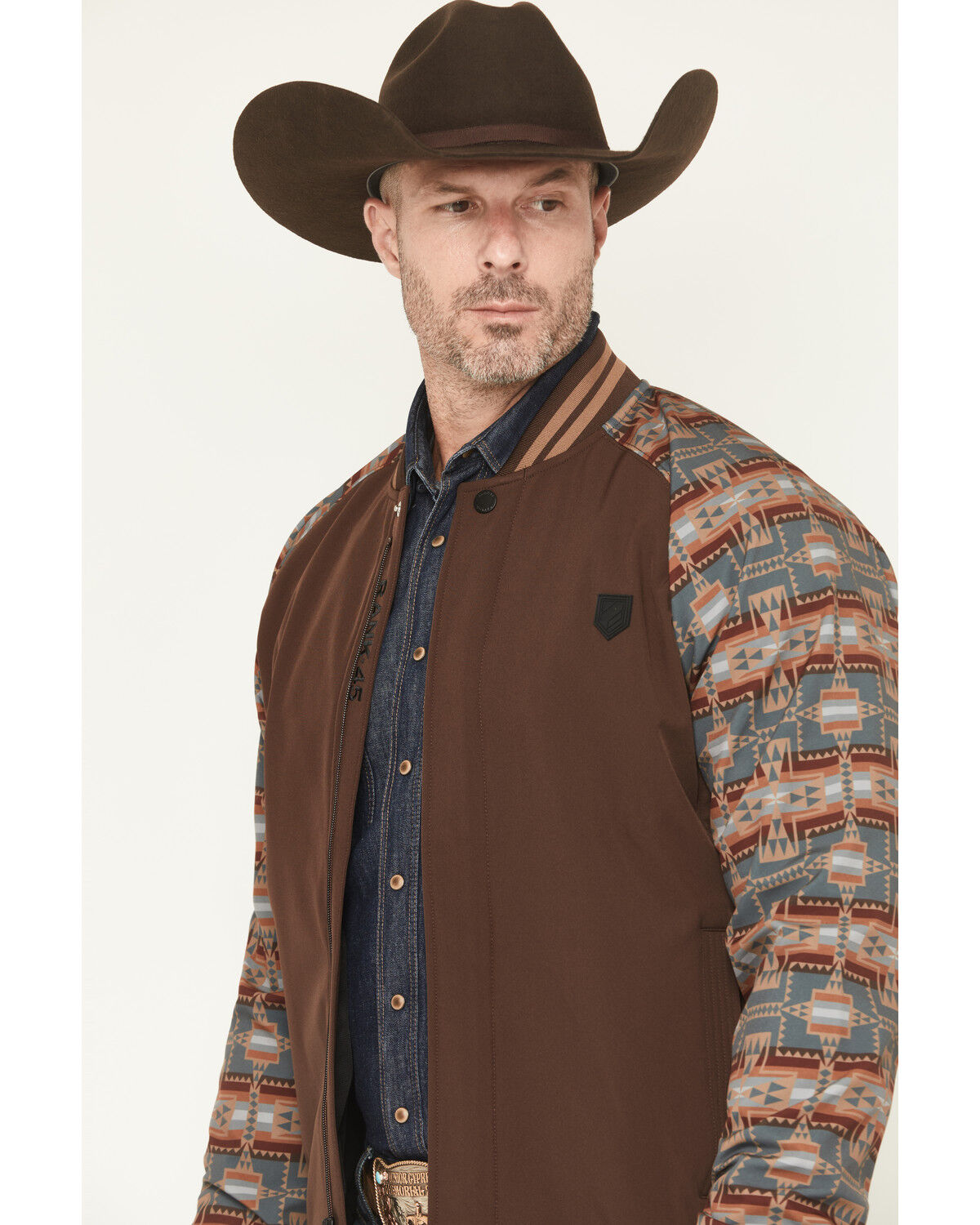 Image #2 - RANK 45® Men's Calgary Southwestern Colorblock Varsity Softshell Jacket, Brown, hi-res