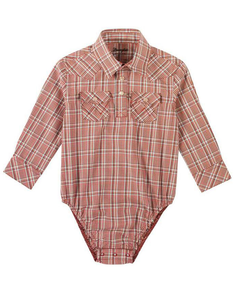 Wrangler Infant Boys' Orange Plaid Long Sleeve Snap Western Onesie , Orange, hi-res
