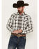 Image #1 - Moonshine Spirit Men's Southwestern Plaid Print Long Sleeve Snap Flannel Shirt, Grey, hi-res