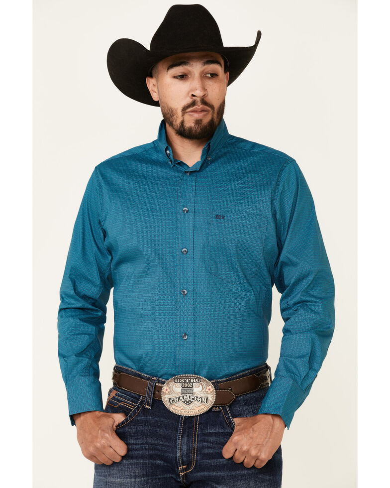 Wrangler 20X Men's Teal Small Geo Print Long Sleeve Button-Down Western Shirt , Teal, hi-res