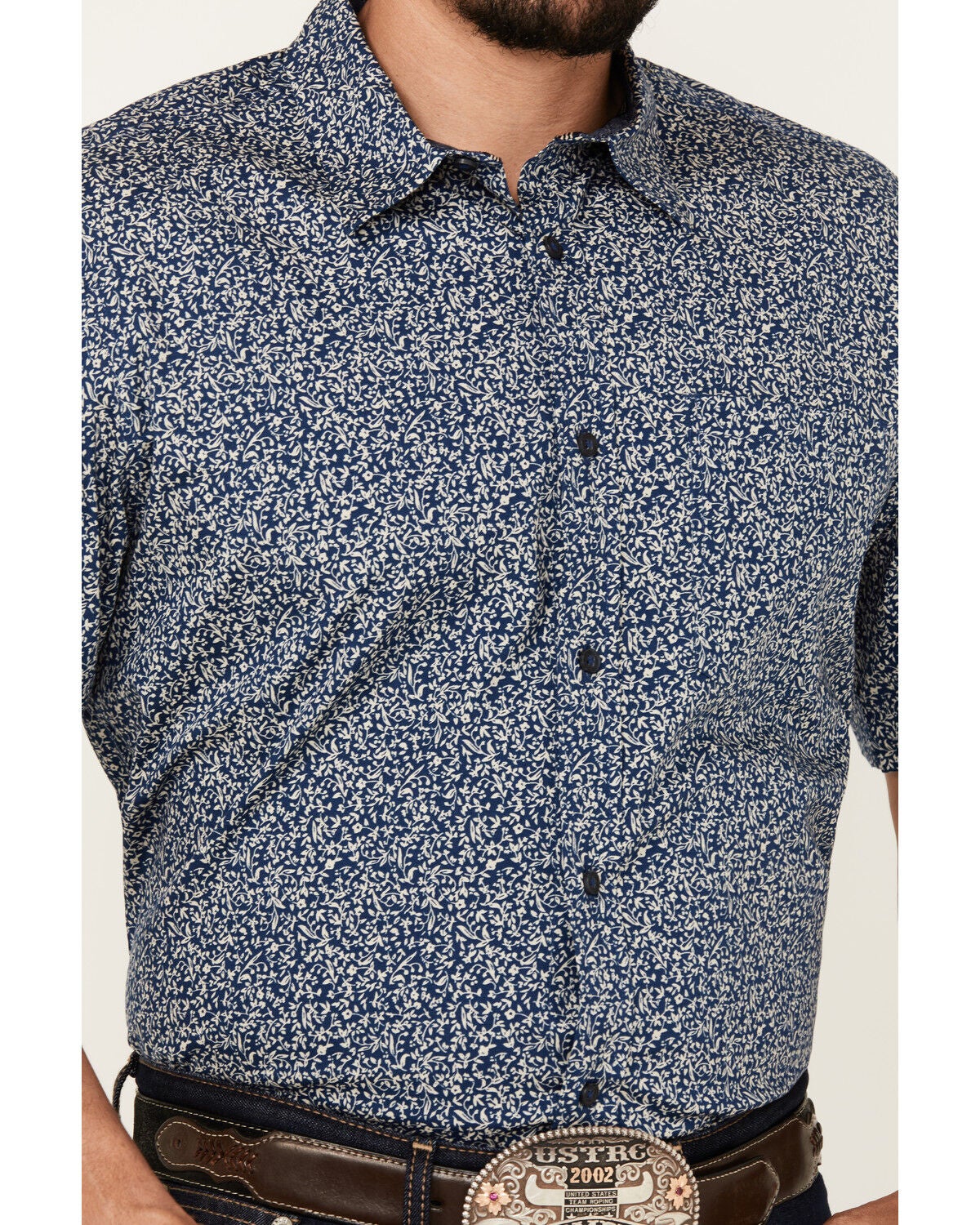 Image #3 - Cody James Men's Open Meadow Floral Print Short Sleeve Button-Down Stretch Western Shirt, Navy, hi-res