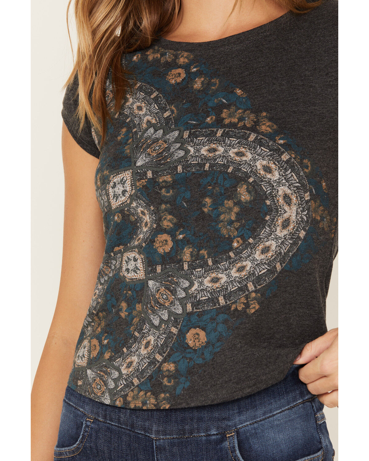 Image #3 - Shyanne Women's Bandana Short Sleeve Graphic Ringer Tee, Charcoal, hi-res