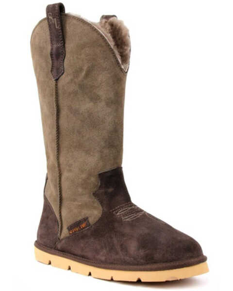 Image #1 - Superlamb Women's Cowboy All Suede Leather Pull On Casual Boot - Round Toe, Brown, hi-res