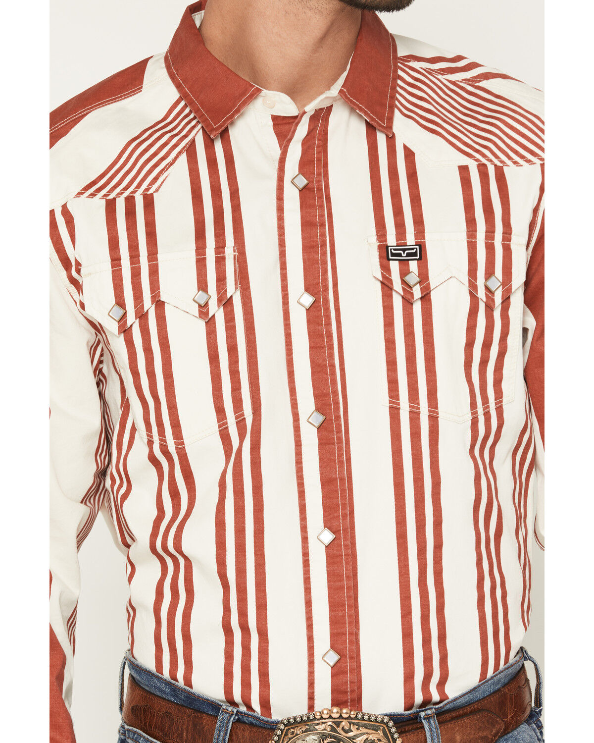 Image #3 - Kimes Ranch Men's Bandit Striped Long Sleeve Pearl Snap Western Shirt, Red, hi-res