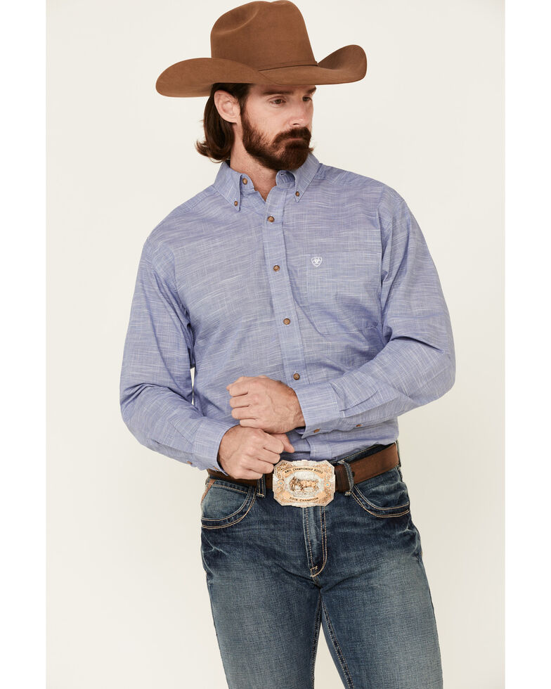 Ariat Men's Solid Blue Slub Button Long Sleeve Western Shirt - Tall ...