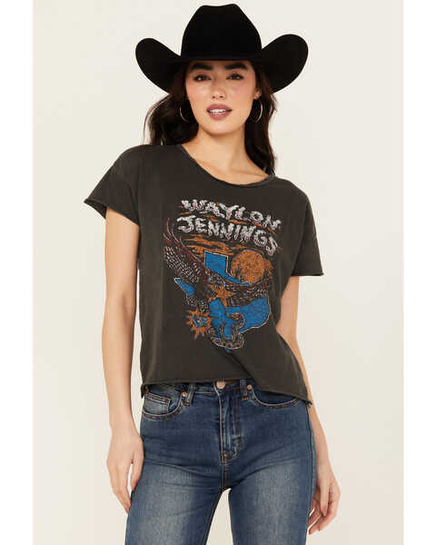 Image #1 - Bandit Women's Waylon Jennings Short Sleeve Graphic Tee, Black, hi-res