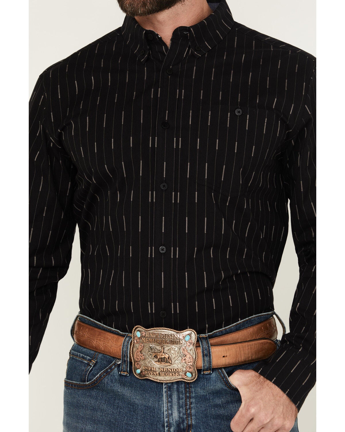 Image #3 - RANK 45&reg; Men's Lotus Abstract Striped Long Sleeve Button-Down Stretch Western Shirt, Black, hi-res