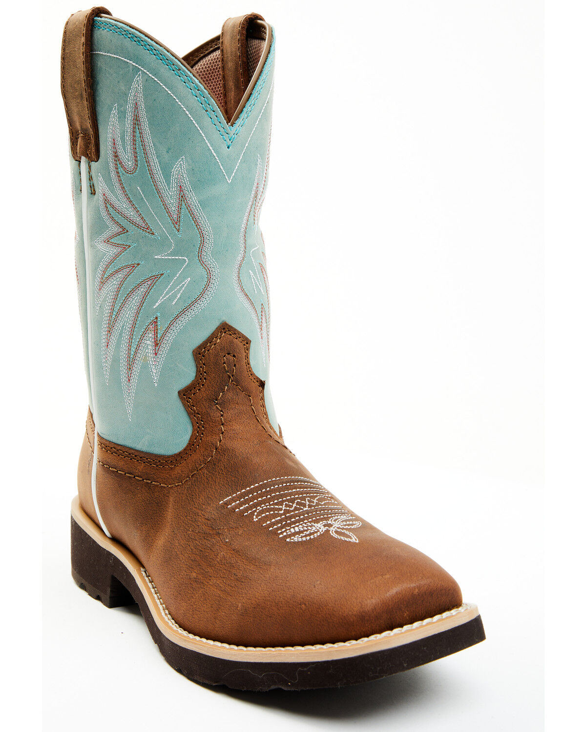 Image #1 - RANK 45® Women's Contrast Shaft Performance Leather Western Boots - Broad Square Toe, Turquoise, hi-res