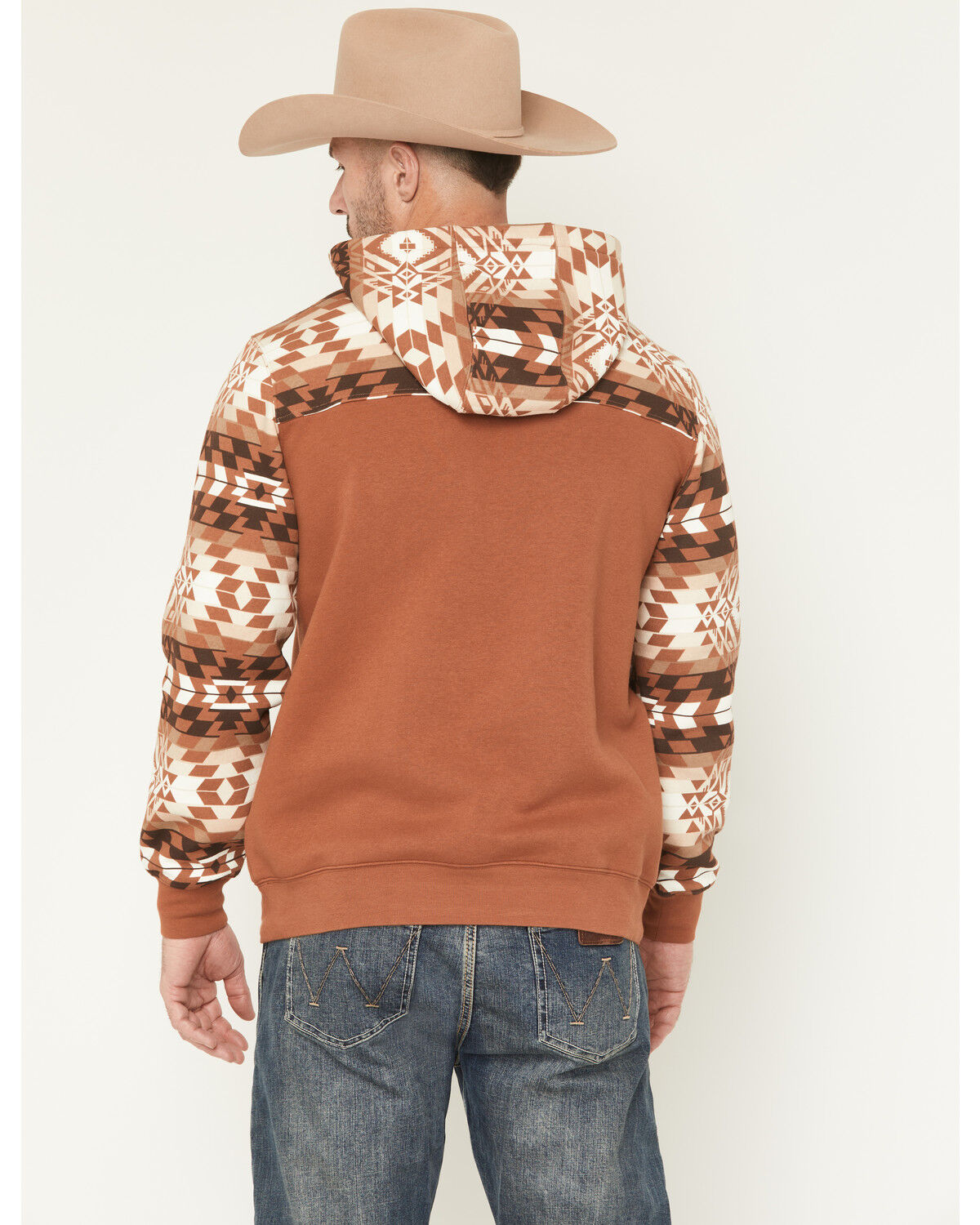 Image #4 - RANK 45® Men's Dusted Southwestern Print Color Block Hooded Sweatshirt, Cognac, hi-res