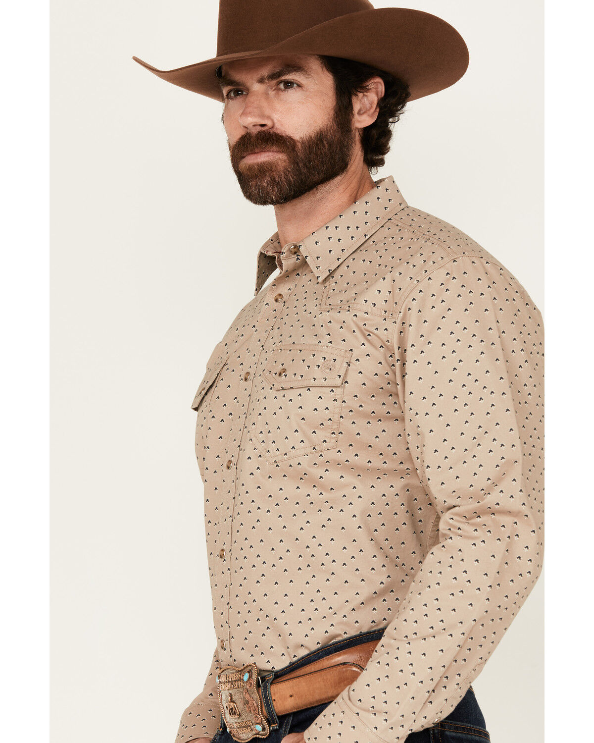 Image #2 - Blue Ranchwear Men's Harrison Geo Print Long Sleeve Snap Western Shirt, Wheat, hi-res