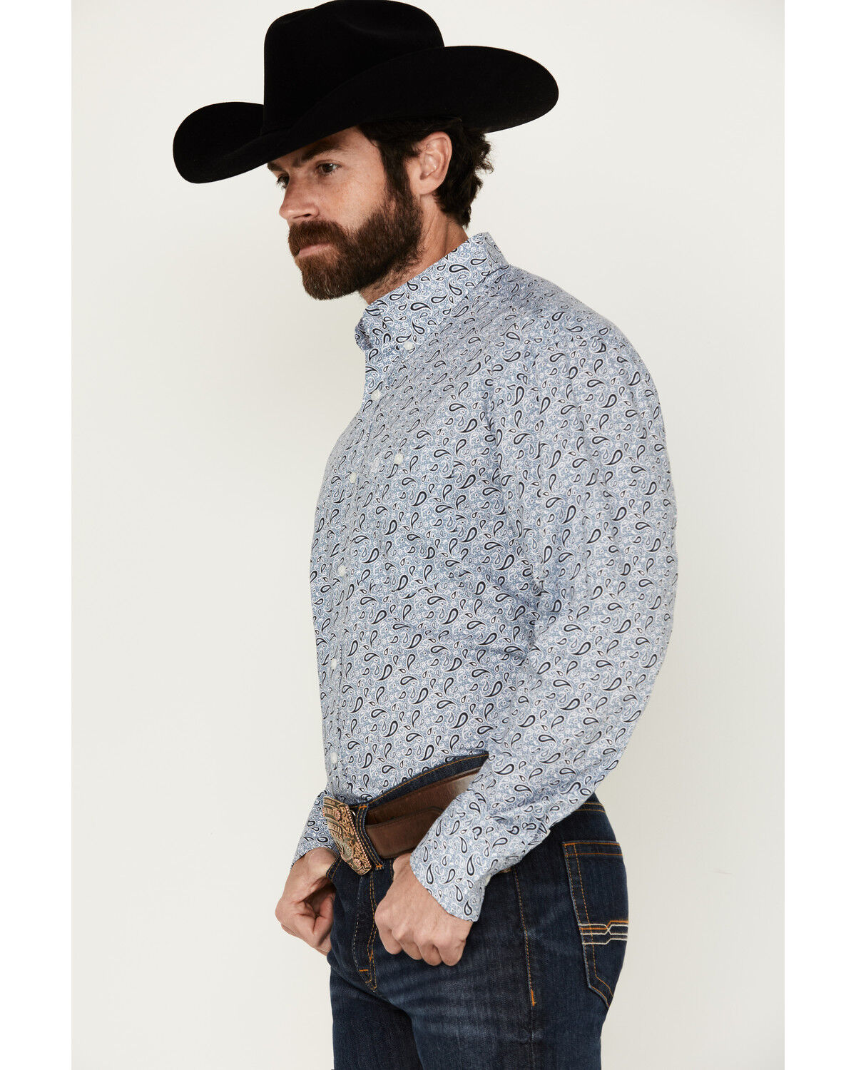 Image #2 - Wrangler Men's Classics Paisley Print Long Sleeve Button-Down Western Shirt - Tall, Blue, hi-res