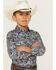 Rodeo Clothing Boys' Paisley Print Long Sleeve Pearl Snap Western Shirt, Brown, hi-res