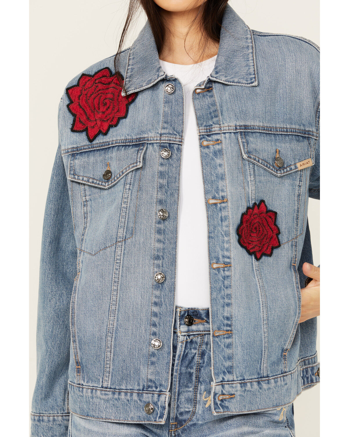 Image #3 - Ariat Women's Medium Wash Rodeo Quincy Denim Trucker Jacket, Medium Wash, hi-res