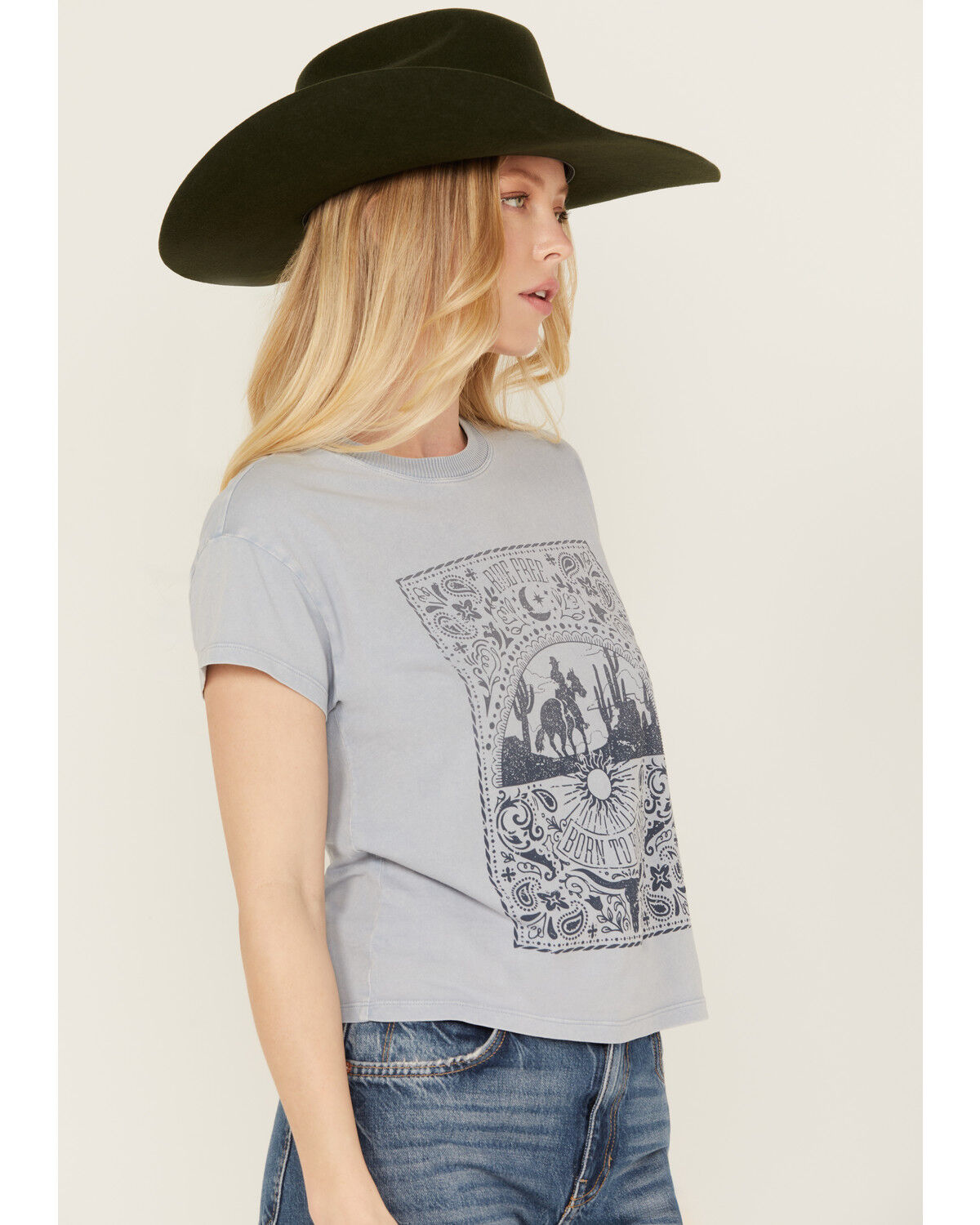 Image #2 - White Crow Women's Ombre Bandana Short Sleeve Graphic Print Tee, Blue, hi-res