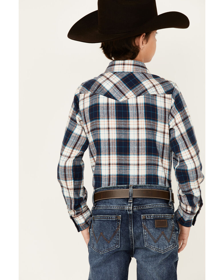 Cody James Boys' Haymaker Woven Plaid Long Sleeve Snap Western Flannel Shirt , Navy, hi-res
