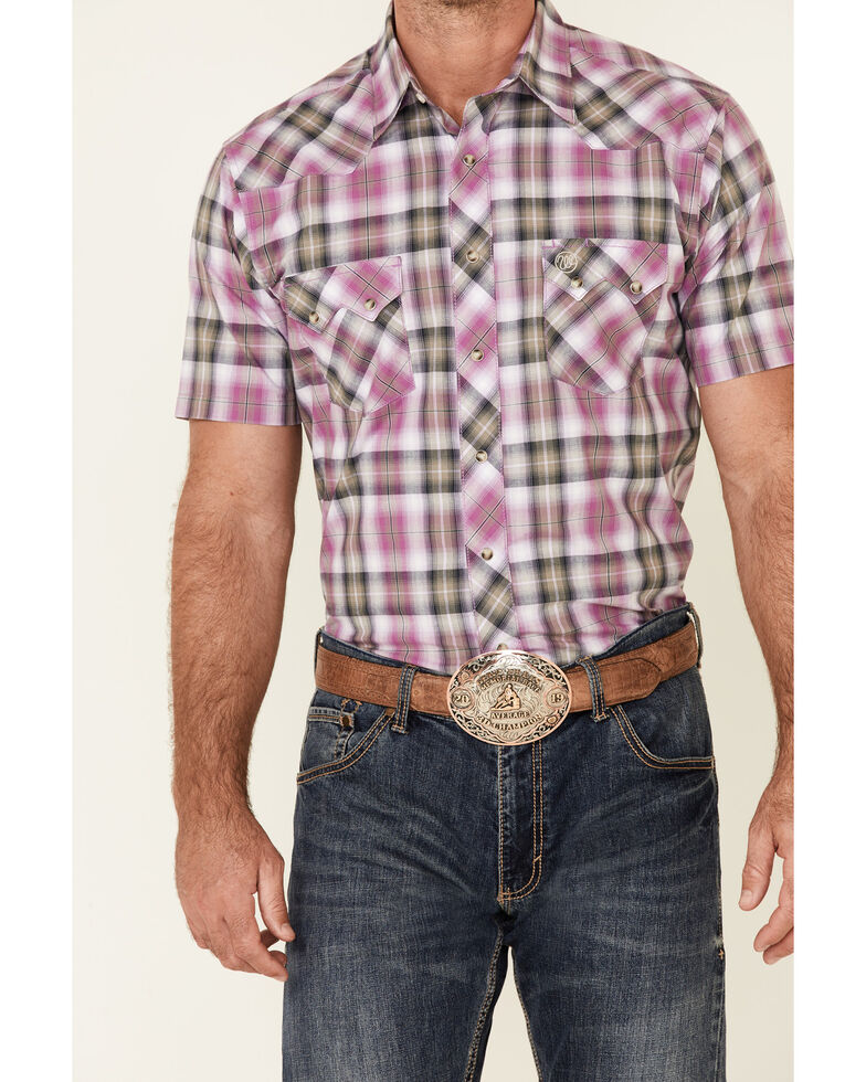 Wrangler Retro Men's Plum Plaid Short Sleeve Snap Western Shirt | Sheplers