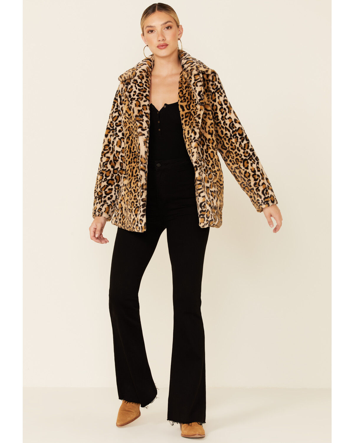 Image #2 - Shyanne Women's Cheetah Print Faux Fur Snap-Front Long Jacket, Tan, hi-res