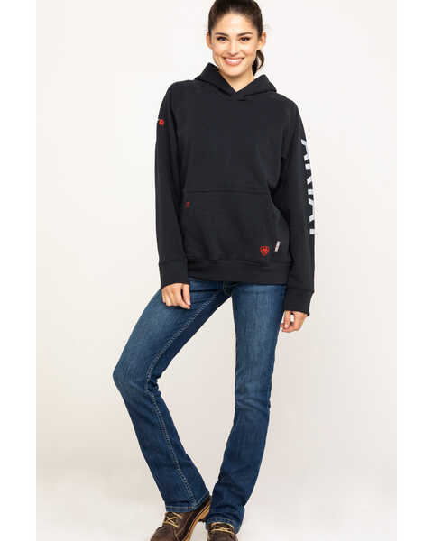 Image #6 - Ariat Women's FR Primo Fleece Logo Hooded Sweatshirt, Black, hi-res