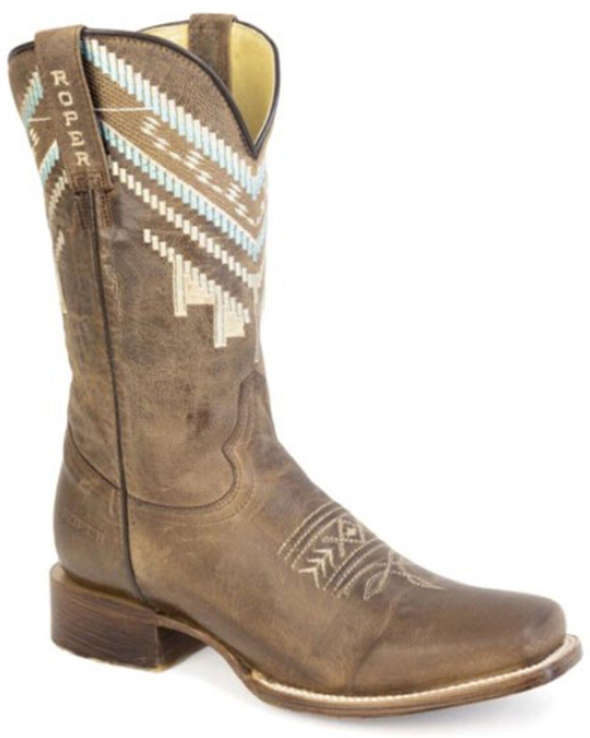 Image #1 - Roper Women's Cowgirl Touch Western Boots - Broad Square Toe, Tan, hi-res