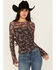 Image #1 - Ash & Violet Women's Paisley Print Mesh Seamed Long Sleeve Top, Black, hi-res