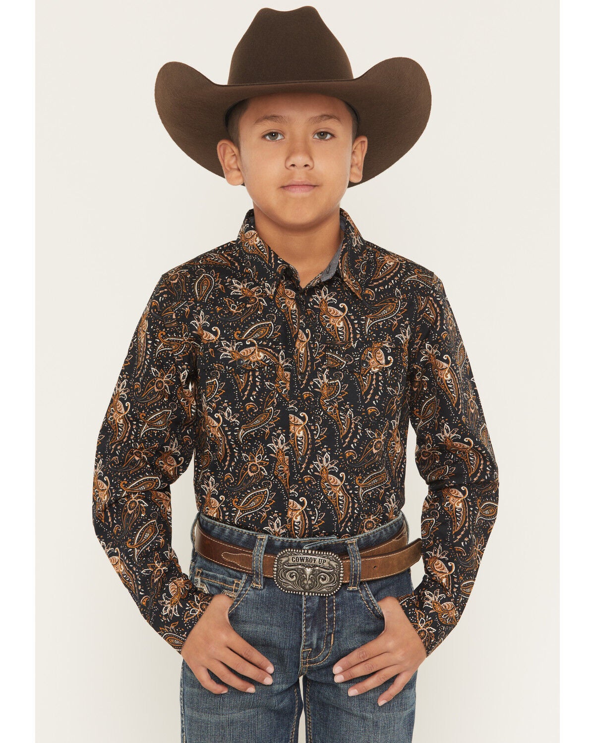Image #1 - Cody James Men's Canyon Rider Paisley Print Long Sleeve Snap Western Shirt, Navy, hi-res