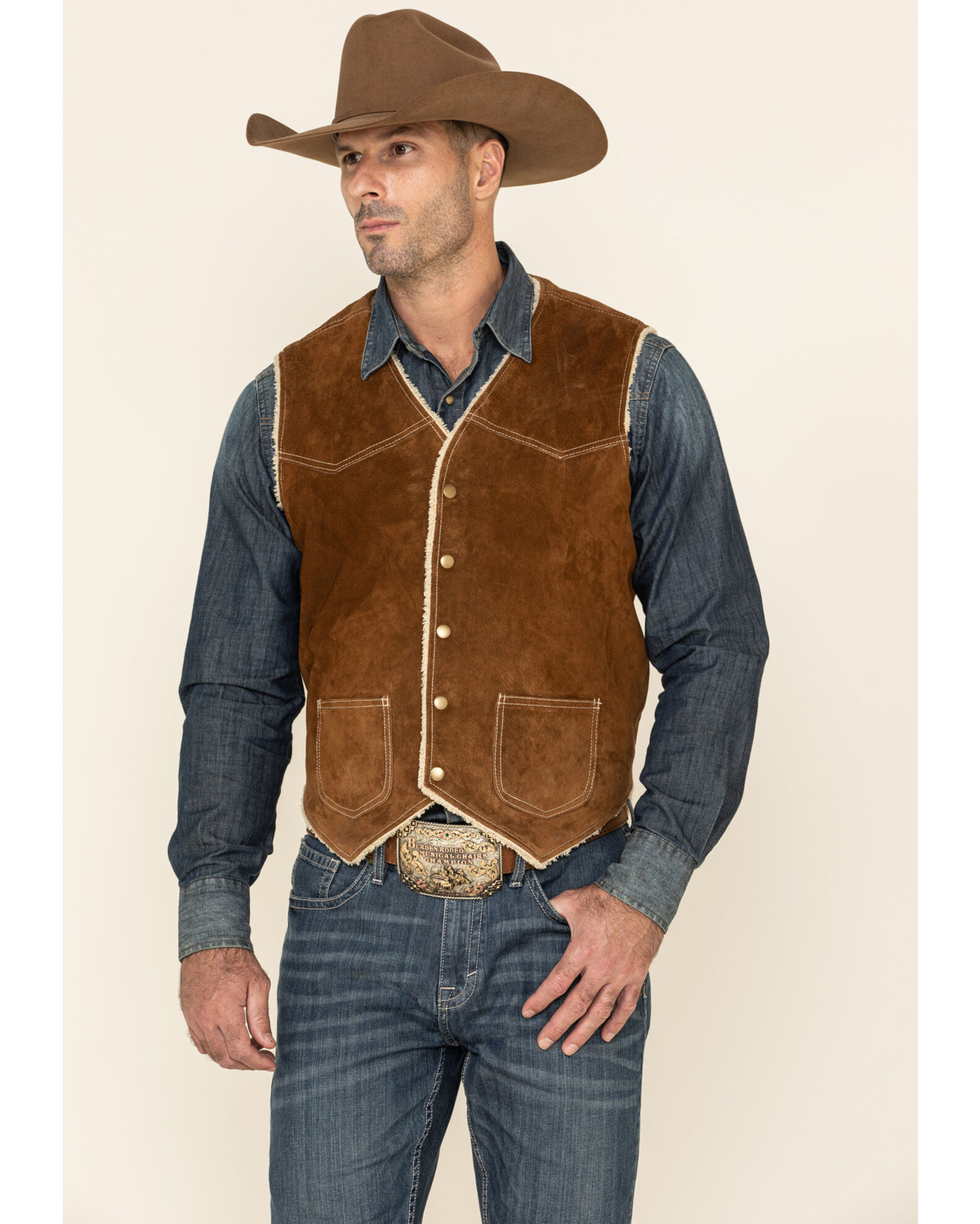 Image #2 - Scully Boar Suede Leather Vest, Brown, hi-res