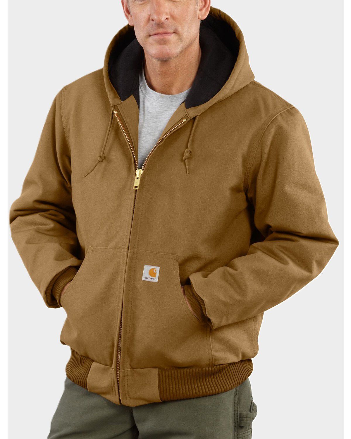 Carhartt Men's Flannel Lined Zip-Up Hooded Work Jacket, Brown, hi-res
