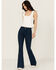 Image #2 - Rock & Roll Denim Women's High Rise Reversible Button Flare Stretch Denim Jeans, Navy, hi-res