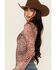 Image #2 - Trixxi Women's Floral Mesh Long Sleeve Seamed Top, Brown, hi-res