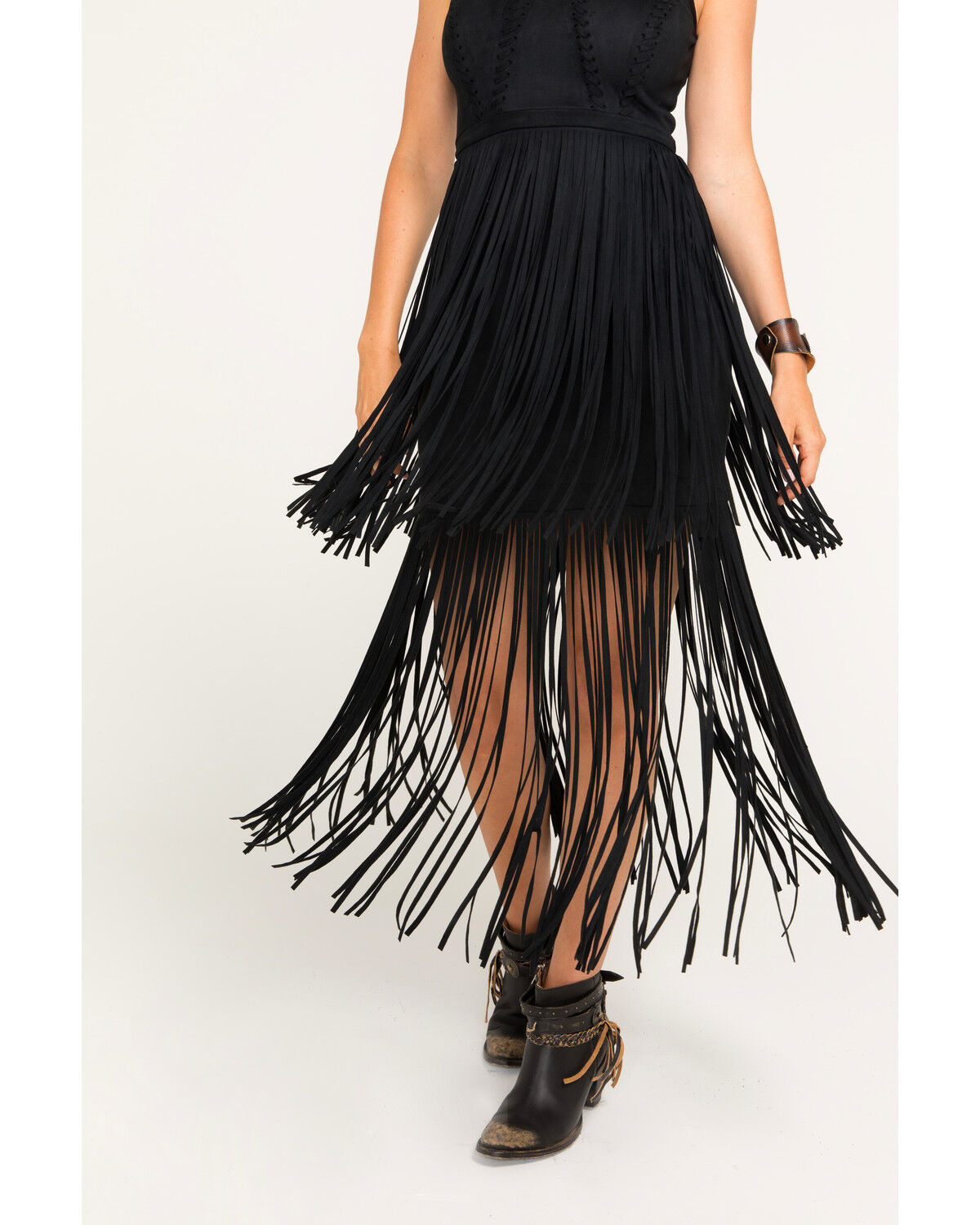 black fringe gown