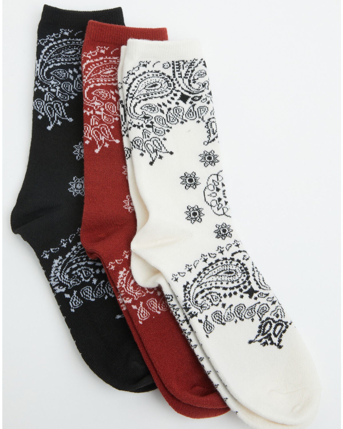 Image #1 - Boot Barn Women's Honor Bandana Print Crew Socks - 3 Pack, Red, hi-res
