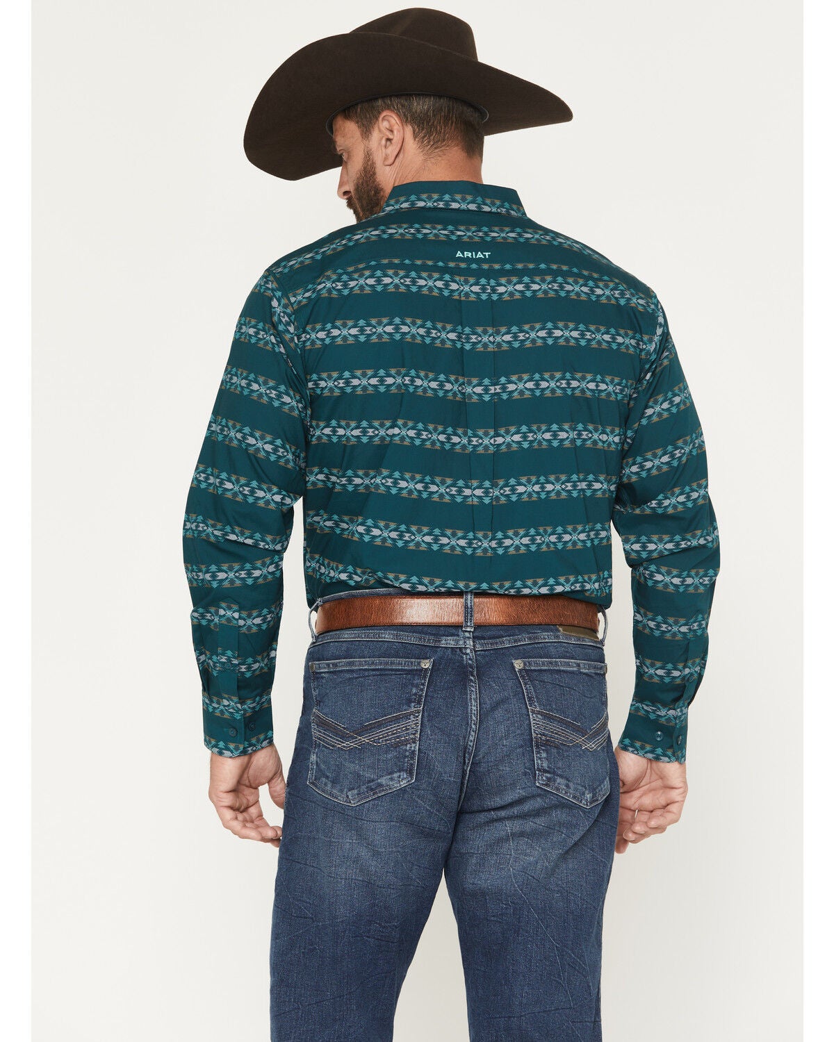 Image #4 - Ariat Men's Brando Southwestern Print Long Sleeve Button-Down Western Shirt, Teal, hi-res